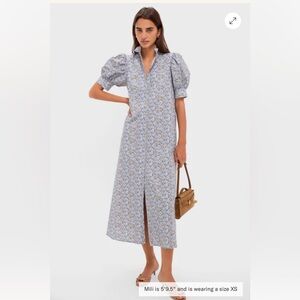 Tuckernuck Hyacinth House Louisa Maxi Dress dusty blue & brow